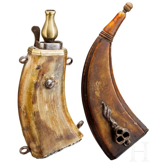 Two German powder flasks, 18th century