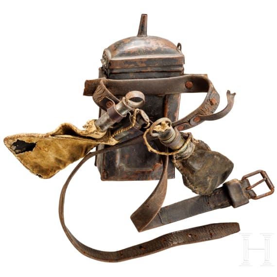 A German hunting belt with powder flask and shot pouch, dated 1815