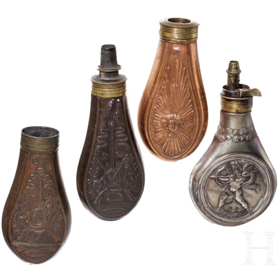 Four French primer flasks, circa 1830