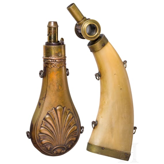 Two powder flasks, first Half of the 19th century