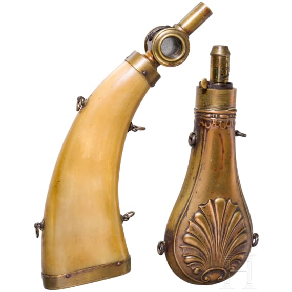 Two powder flasks, first Half of the 19th century