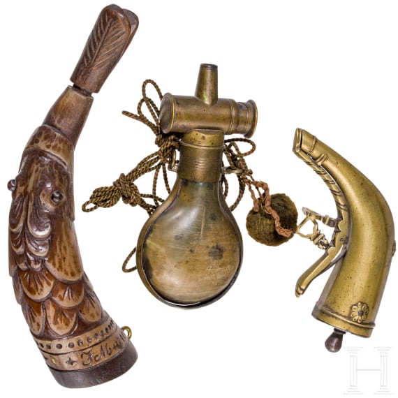 Three powder flasks, Germany, 19th century