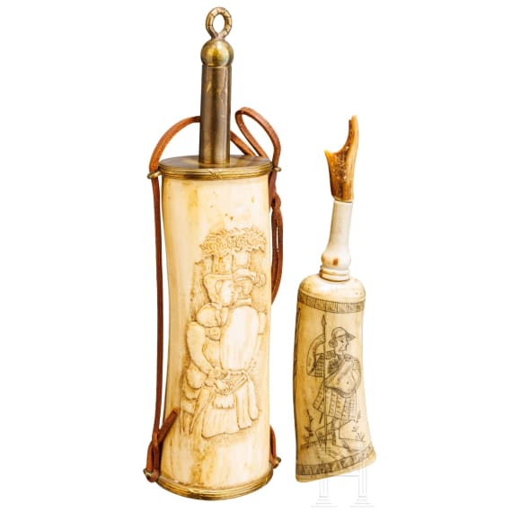 Two German powder flasks, circa 1900