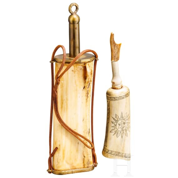 Two German powder flasks, circa 1900