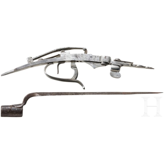 An English underhammer percussion lock and bayonet, England, circa 1850