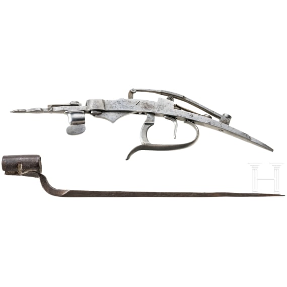 An English underhammer percussion lock and bayonet, England, circa 1850