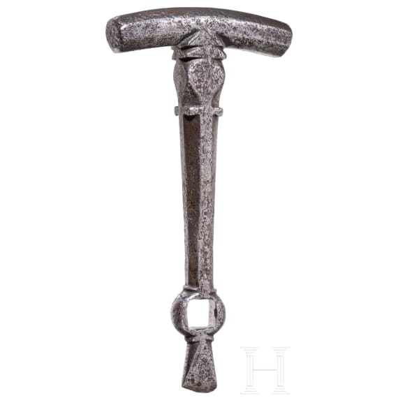 A German iron wheellock spanner, 17th century