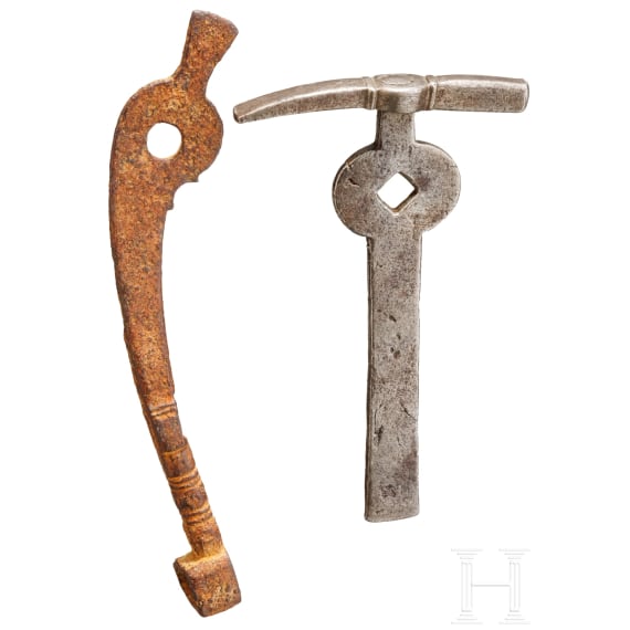 Two German wheel lock keys, 17th century