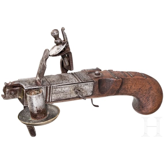 A British flintlock lighter with candlestick, 2nd half of the 18th century