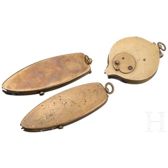 Three French percussion cap dispensers, circa 1900
