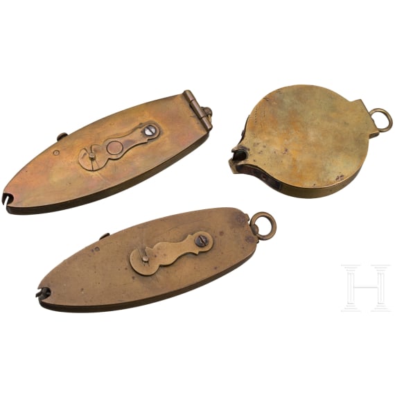 Three French percussion cap dispensers, circa 1900