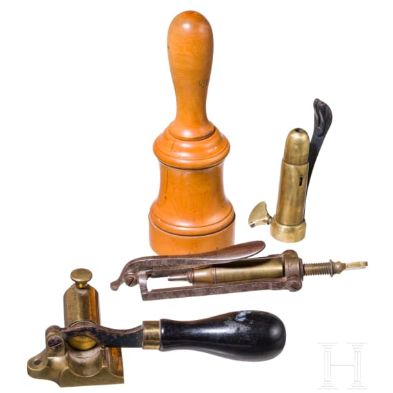 A collection of British reloading equipment, circa 1900