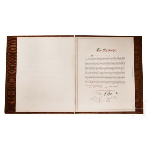 Otto F&uuml;rst von Bismarck (1815 - 1898) - Gl&uuml;ckwunschurkunde des Verbandes der "Ottonen" zu seinem 80. Geburtstag 1895