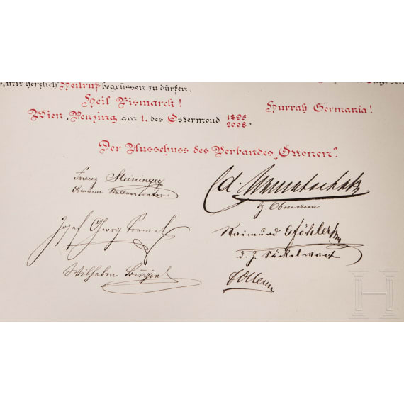 Otto F&uuml;rst von Bismarck (1815 - 1898) - Gl&uuml;ckwunschurkunde des Verbandes der "Ottonen" zu seinem 80. Geburtstag 1895