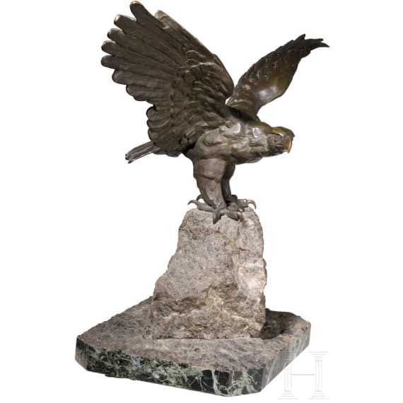 A large eagle on stone pedestal
