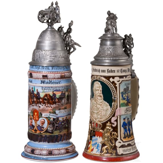 Two reservist mugs, Bavaria/Baden, 1903 and 1912