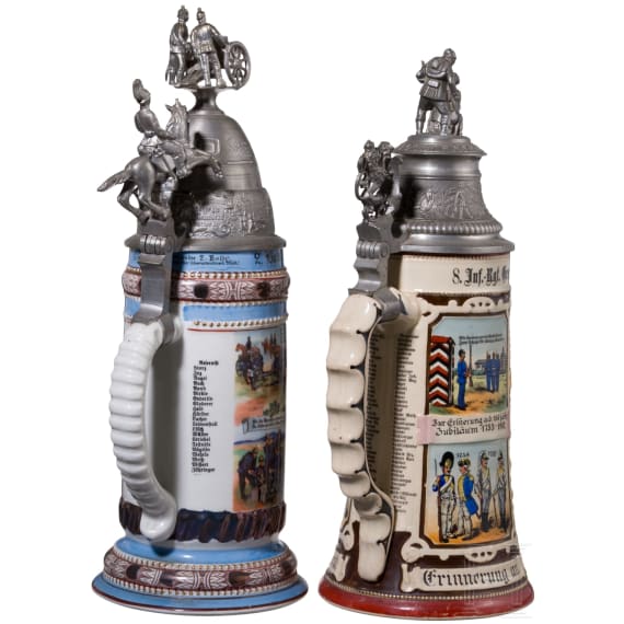 Two reservist mugs, Bavaria/Baden, 1903 and 1912