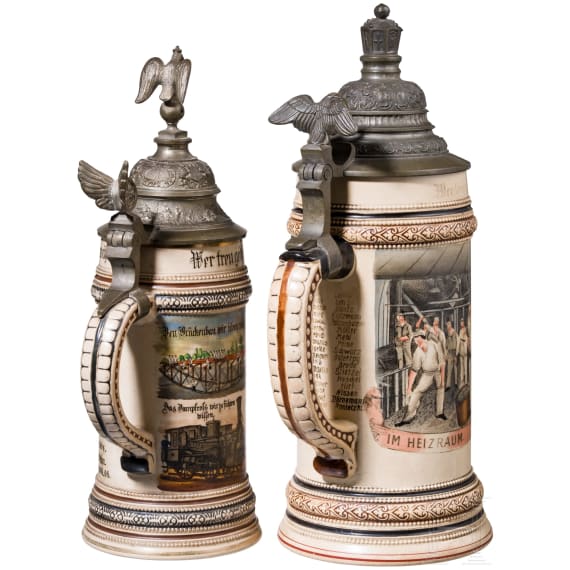 Two reservist mugs, navy and railway, circa 1900 - 1907