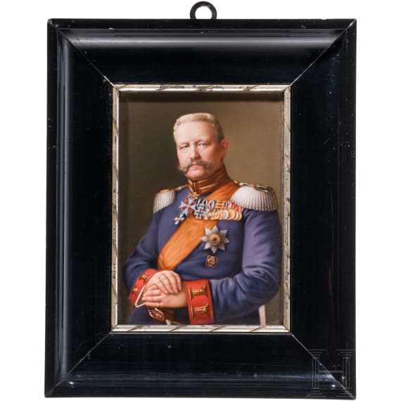 GFM Paul von Hindenburg - a porcelain plaque with half-portrait in uniform, after Ernest Bi&eacute;ler