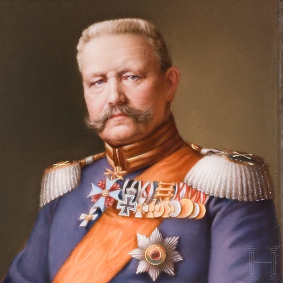 GFM Paul von Hindenburg - a porcelain plaque with half-portrait in uniform, after Ernest Bi&eacute;ler