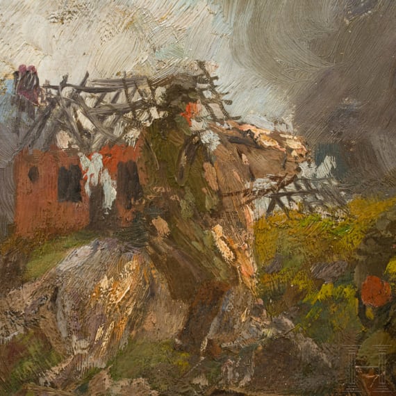 Theodor Rocholl (1854 - 1933), Artillery on horseback in battle, dated 1925