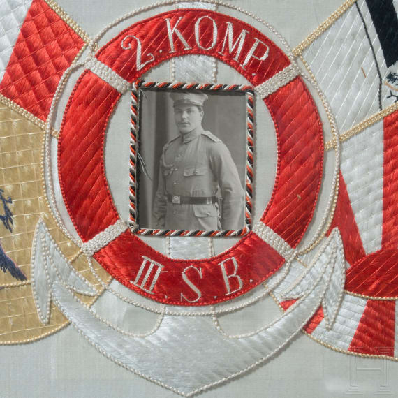 A silk embroidery "In memory of my service", Tsingtau, 1906 - 1909