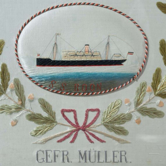 A silk embroidery "In memory of my service", Tsingtau, 1906 - 1909