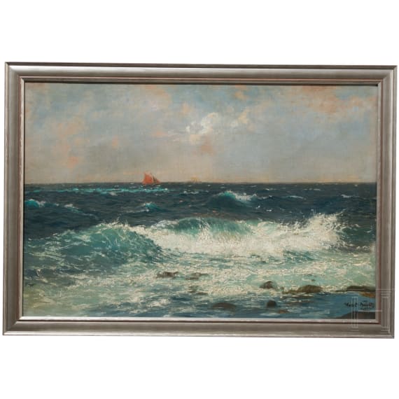 Hans Bohrdt (1857 - 1945) - K&uuml;ste bei Kullen mit Segelschiff, um 1900/10