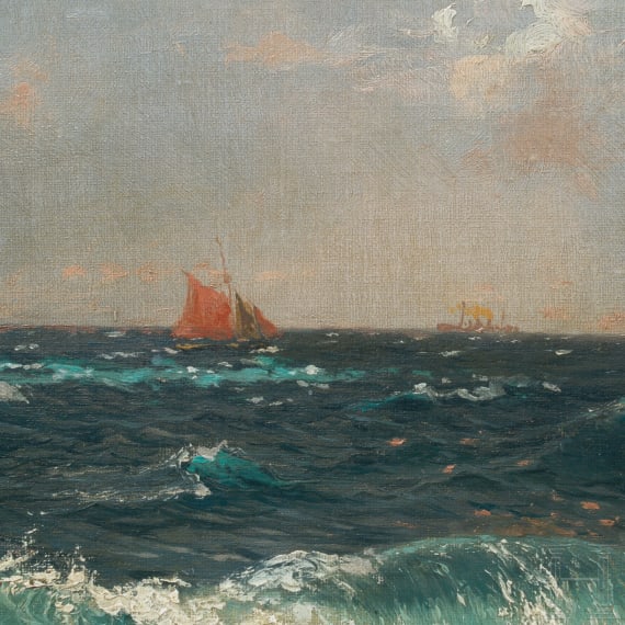 Hans Bohrdt (1857 - 1945) - K&uuml;ste bei Kullen mit Segelschiff, um 1900/10