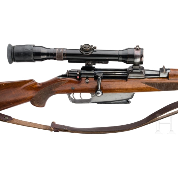 A repeating rifle rebuilt from a Carcano Mod. 1938, with Zeiss scope