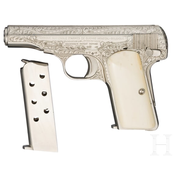 An FN Mod. 1910, factory engraved, nickel-plated, in leather case