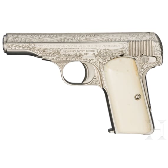 An FN Mod. 1910, factory engraved, nickel-plated, in leather case