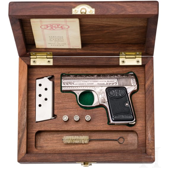 An FN Mod. Baby, nickel-plated, engraving, ca. 1932, in case