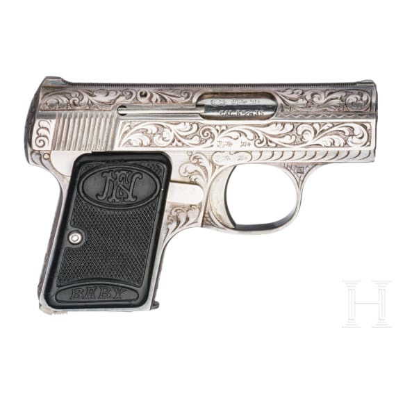 An FN Mod. Baby, nickel-plated, engraving, ca. 1932, in case