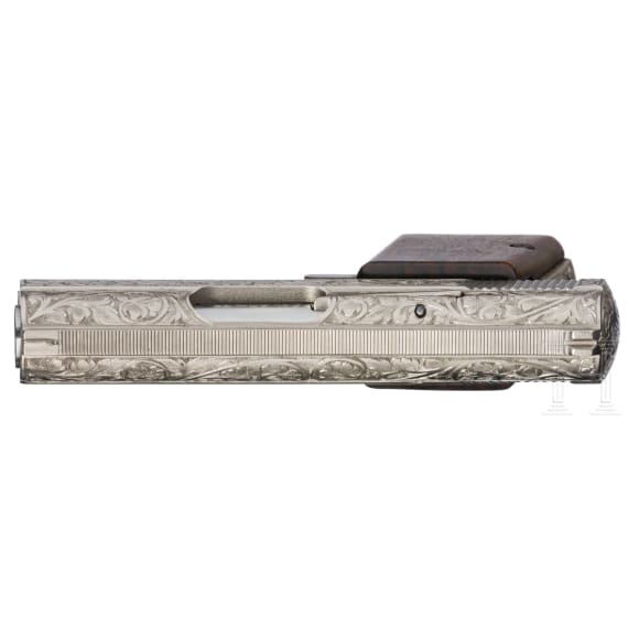 An FN Mod. Baby with "Renaissance" factory engraving, nickel, in leather case, 379 of 1000