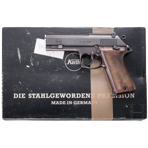 A Korth pistol, SN P096, in box