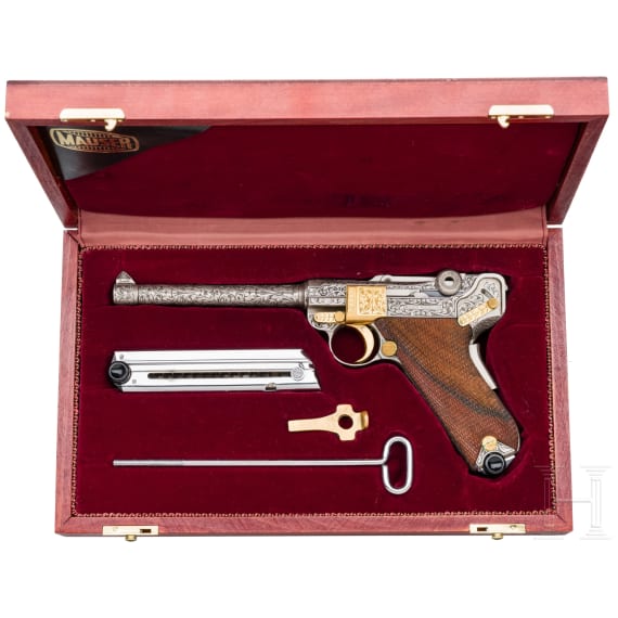 Mauser Mod. 29/70 Parabellum, Luxusausf&uuml;hrung, graviert, in Holzkassette