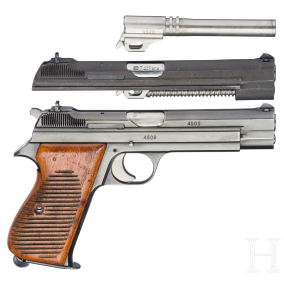 SIG m/49 4mmM20, im Karton, mit Wechsellauf 9 Para und Wechselsystem 7,65mmPara, im Karton