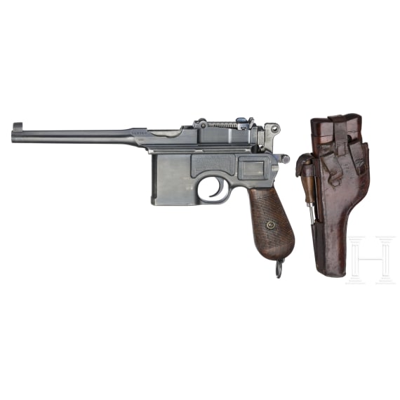 Mauser C96 "Wartime Commercial", ca. 1916, with shoulder stock and leather harness