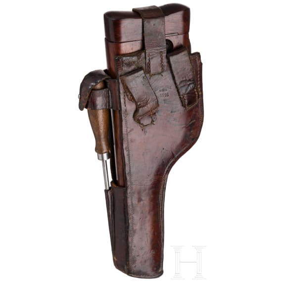 Mauser C96 "Wartime Commercial", ca. 1916, with shoulder stock and leather harness