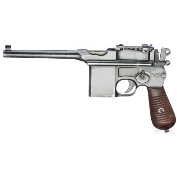 A Mauser Mod. C96 1932 ("Mod. 712"), with shoulder stock and leather harness