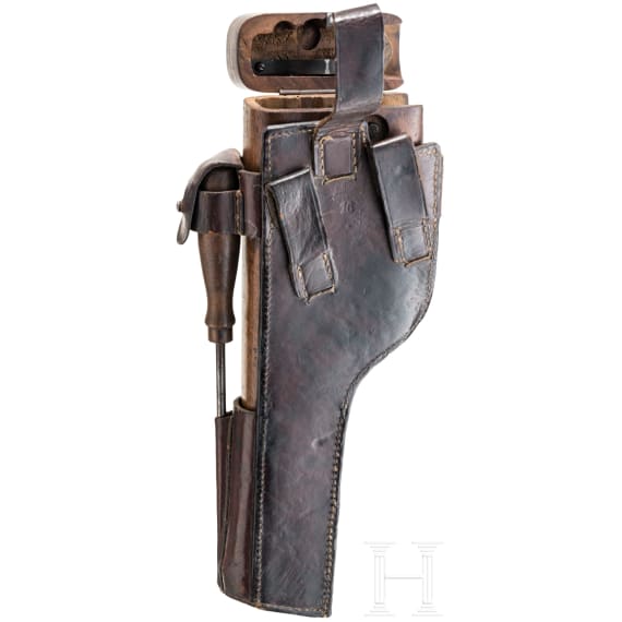A Mauser C96 shoulder stock with leather harness