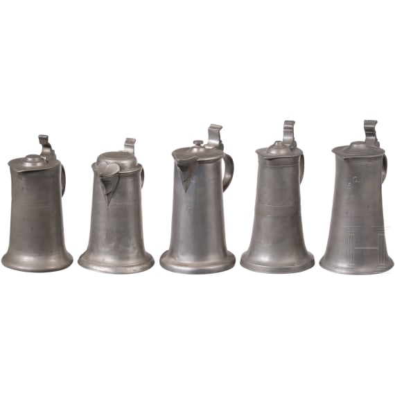 A group of 10 German and Swiss pewter jugs, ca. 1780 - 1830