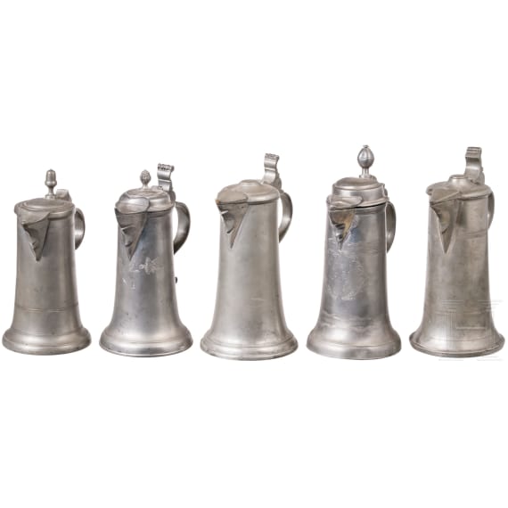 A group of 10 German and Swiss pewter jugs, ca. 1780 - 1830