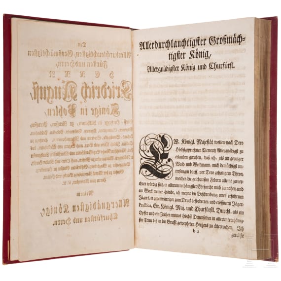 Erstausgabe von &bdquo;Er&ouml;ffnete J&auml;ger-Practica, oder der wohlge&uuml;bte und erfahrne J&auml;ger", Heinrich Wilhelm D&ouml;bel, Leipzig, Johann Samuel Heinsius, 1746