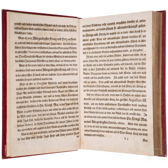 Erstausgabe von &bdquo;Er&ouml;ffnete J&auml;ger-Practica, oder der wohlge&uuml;bte und erfahrne J&auml;ger", Heinrich Wilhelm D&ouml;bel, Leipzig, Johann Samuel Heinsius, 1746