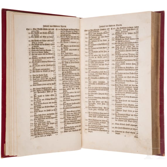 Erstausgabe von &bdquo;Er&ouml;ffnete J&auml;ger-Practica, oder der wohlge&uuml;bte und erfahrne J&auml;ger", Heinrich Wilhelm D&ouml;bel, Leipzig, Johann Samuel Heinsius, 1746