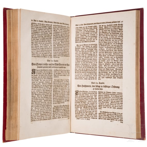 Erstausgabe von &bdquo;Er&ouml;ffnete J&auml;ger-Practica, oder der wohlge&uuml;bte und erfahrne J&auml;ger", Heinrich Wilhelm D&ouml;bel, Leipzig, Johann Samuel Heinsius, 1746
