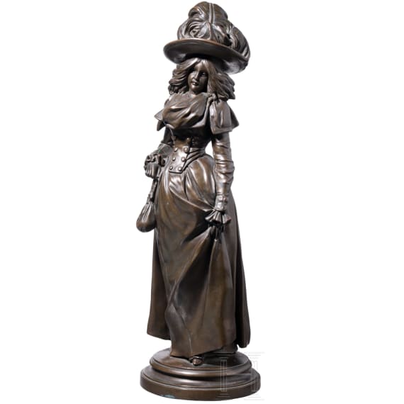 Bronze einer Dame mit Hut, wohl deutsch, 2. H&auml;lfte 20. Jhdt.