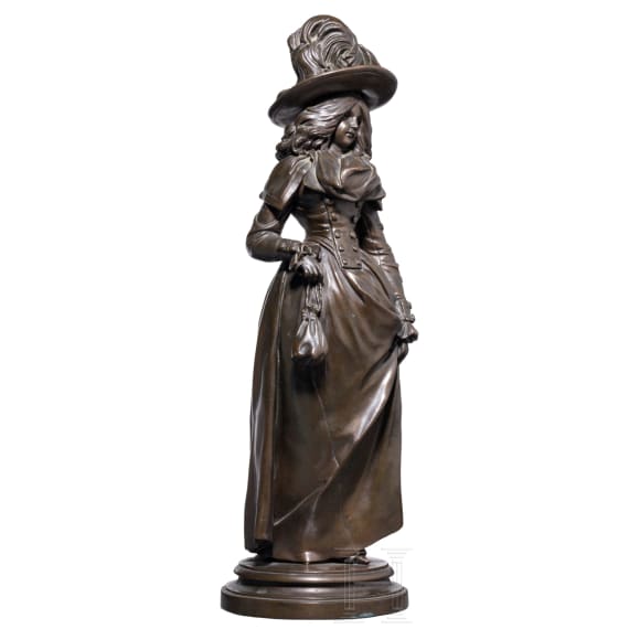Bronze einer Dame mit Hut, wohl deutsch, 2. H&auml;lfte 20. Jhdt.